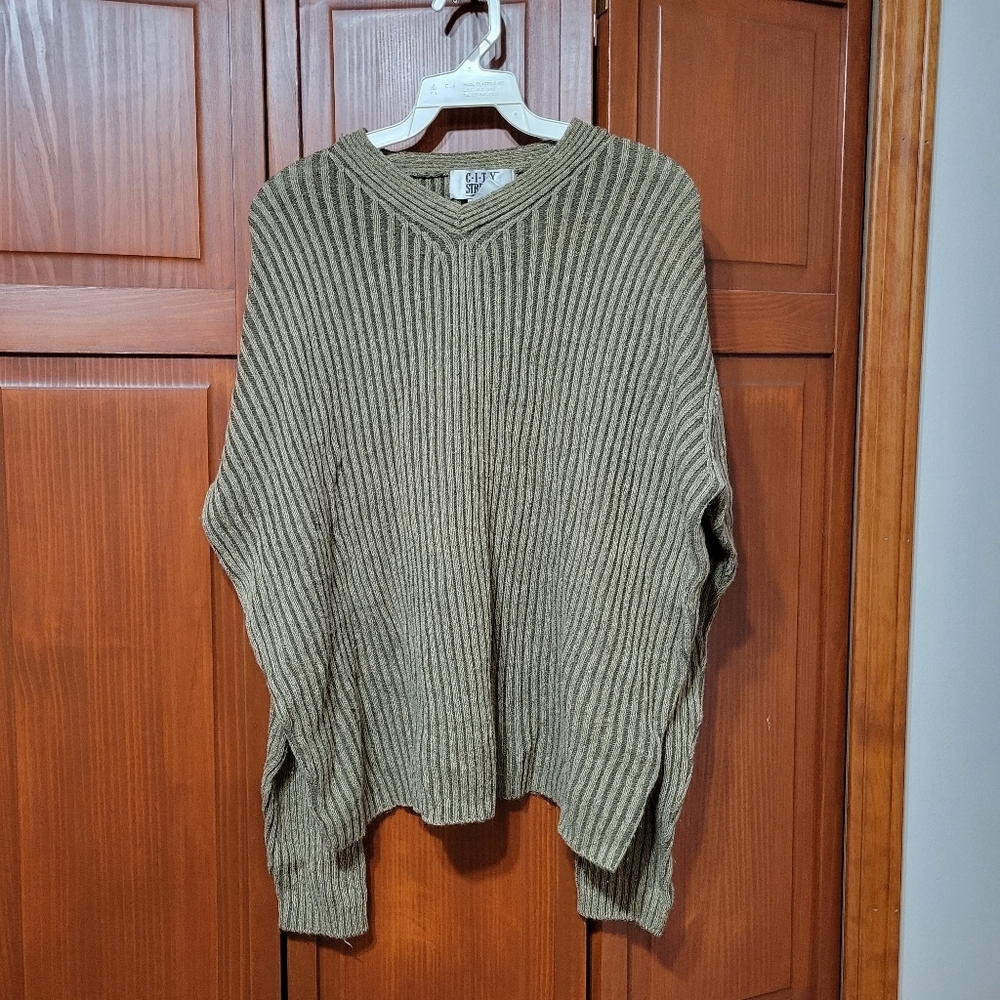 City Streets Silk Cotton Blend Long Sleeve Solid Brown Mens Sweater | Medium